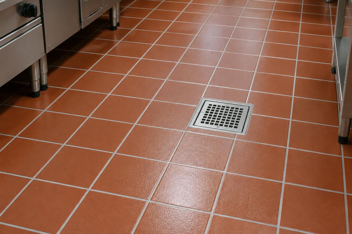 Deep-cleaned quarry tile with bright grout lines